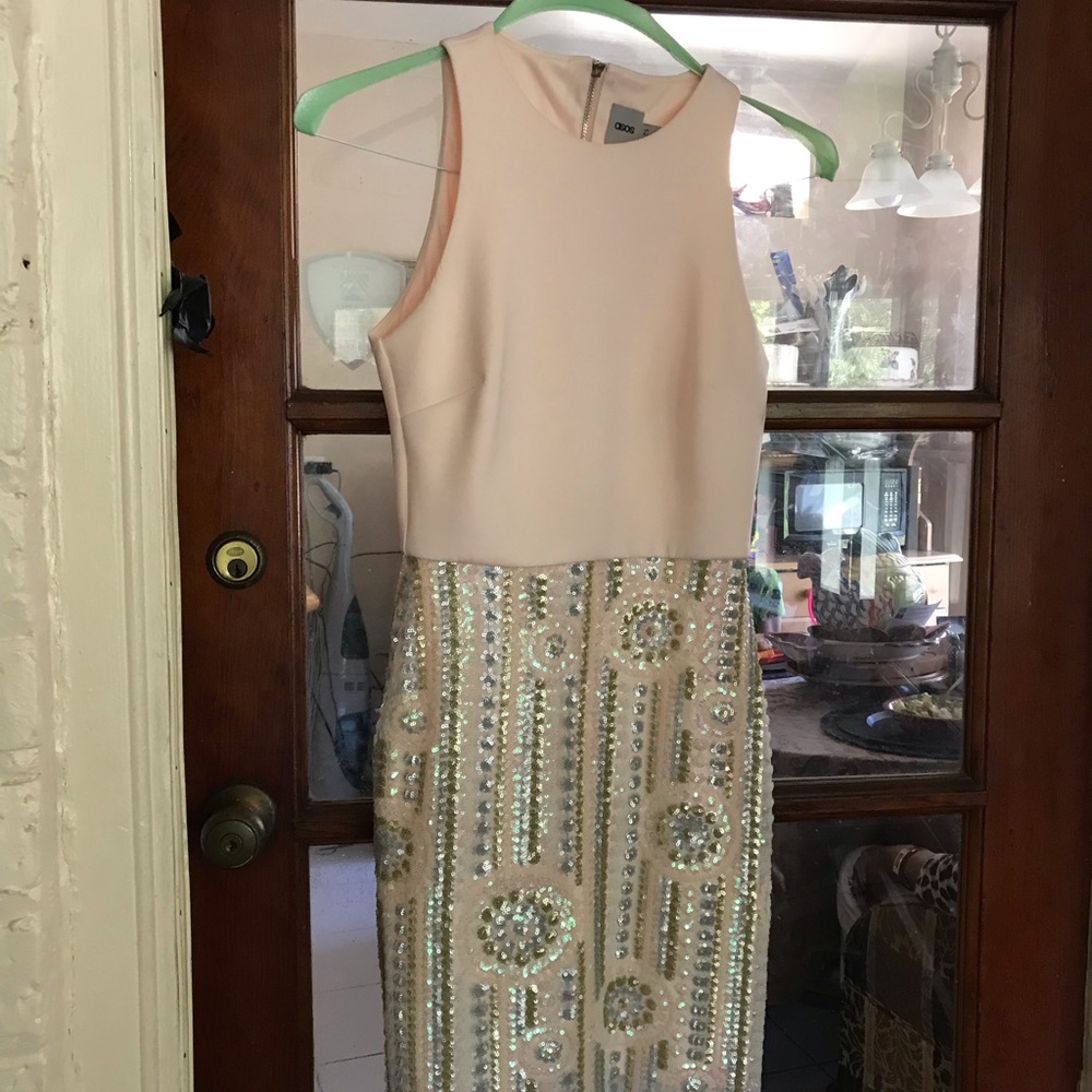 Bnwot ASOS Pink scuba w/ sequin dress size 2 - Picture 1 of 2